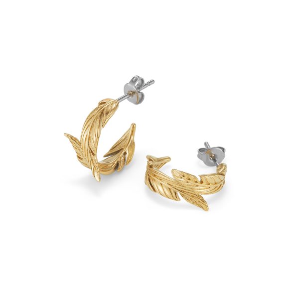 Feather Gold Plated Hoop Earrings - Image 2