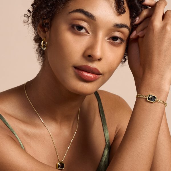 Shooting Star Onyx & Gold Plated Hoop Earrings - Image 4