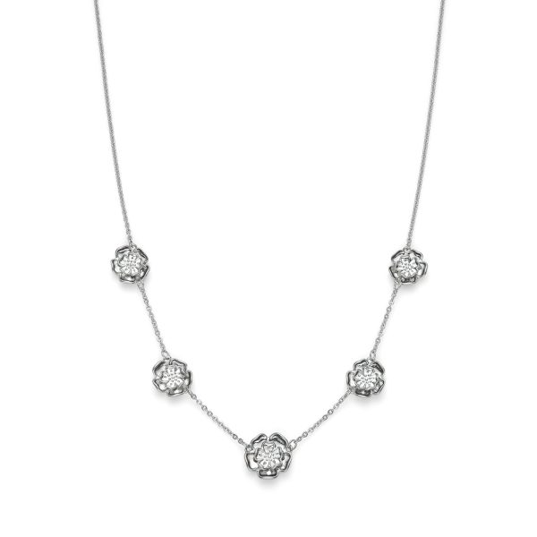 Tudor Rose Silver Tone Multi Station Necklace