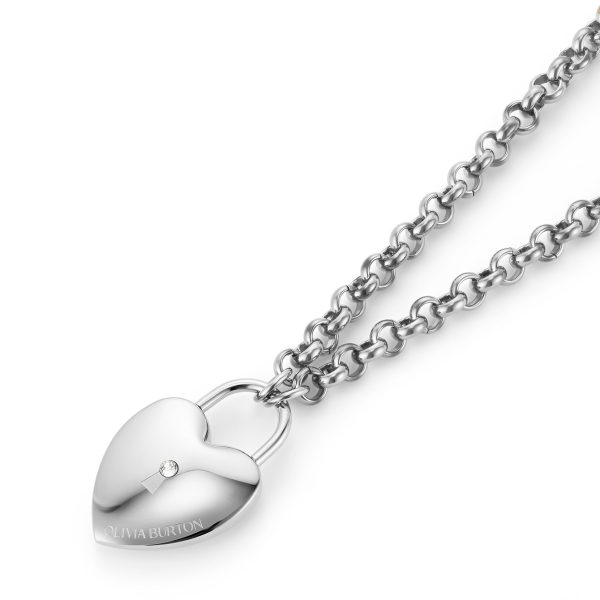 Locked Heart Silver Tone Pendant Necklace - Image 4