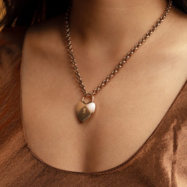 Locked Heart Rose Gold Plated Pendant Necklace - Image 3