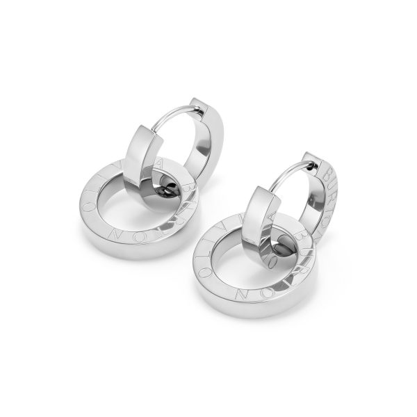 Honeycomb Toggle Silver Tone Hoop Earrings - Image 4