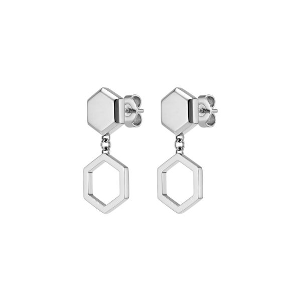 Ever Stacked Honeycomb Silver Tone Drop Earrings - Image 2