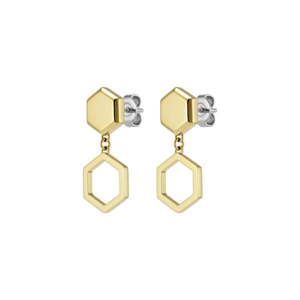 Ever Stacked Honeycomb Gold Plated Drop Earrings - Image 2
