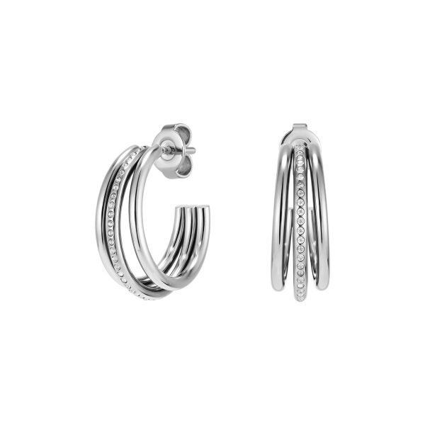 Ever Stacked Claw Silver Tone Hoop Earrings