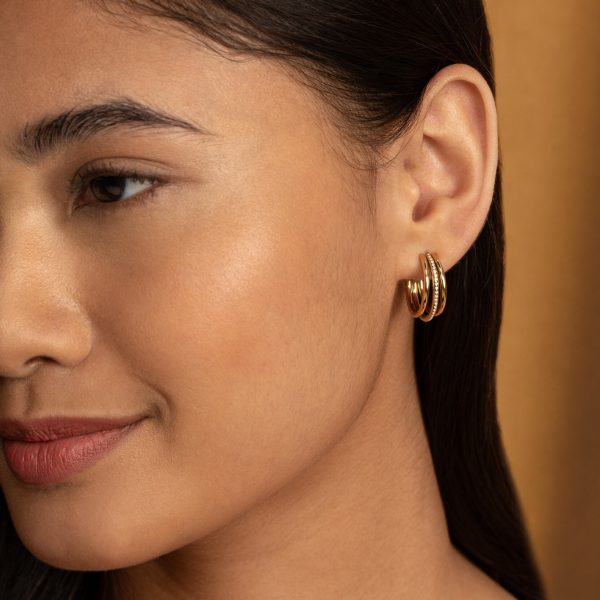 Ever Stacked Claw Gold Plated Hoop Earrings - Image 3