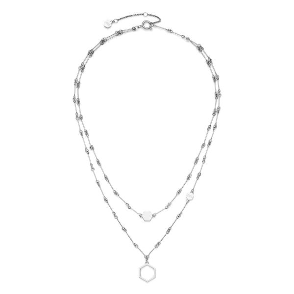 Honeycomb Silver Tone Double Chain Necklace - Image 2
