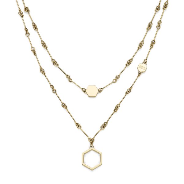 Honeycomb Gold Plated Double Chain Necklace