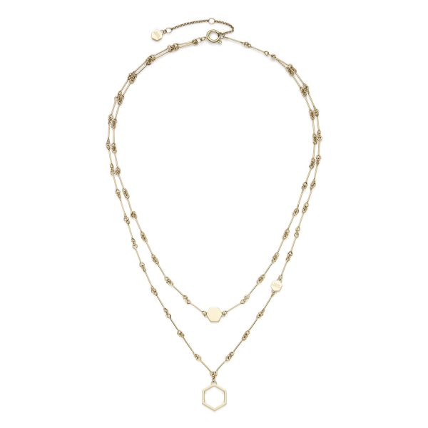 Honeycomb Gold Plated Double Chain Necklace - Image 2