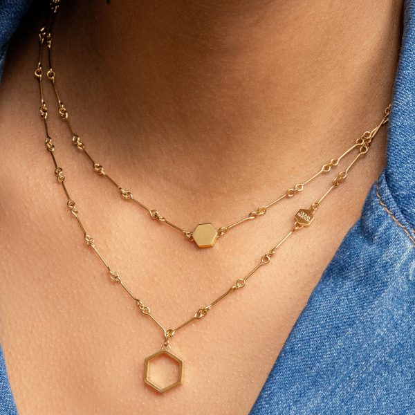 Honeycomb Gold Plated Double Chain Necklace - Image 3