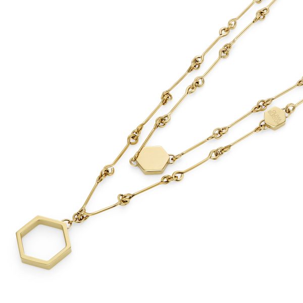 Honeycomb Gold Plated Double Chain Necklace - Image 4
