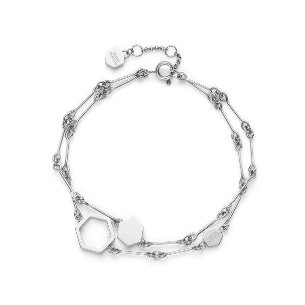 Honeycomb Silver Tone Double Chain Bracelet