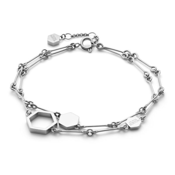 Honeycomb Silver Tone Double Chain Bracelet - Image 2