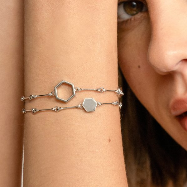 Honeycomb Silver Tone Double Chain Bracelet - Image 3