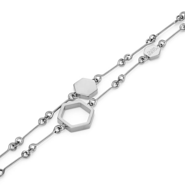 Honeycomb Silver Tone Double Chain Bracelet - Image 4