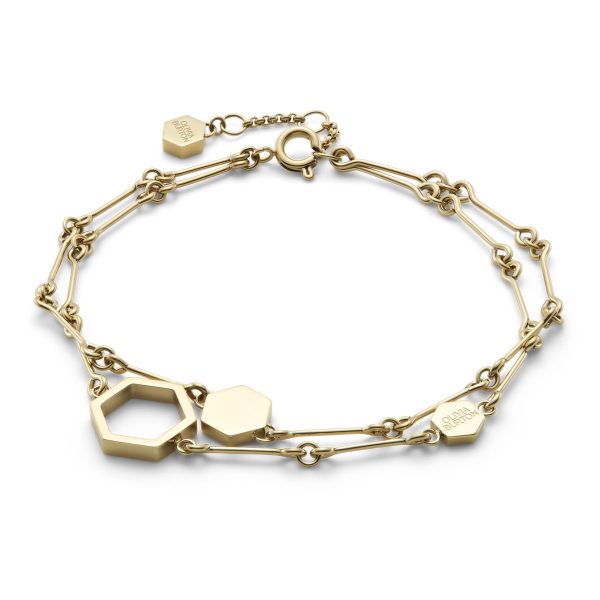 Honeycomb Gold Plated Double Chain Bracelet - Image 2