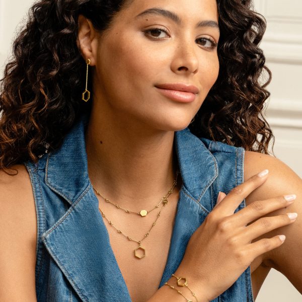 Honeycomb Gold Plated Double Chain Bracelet - Image 5