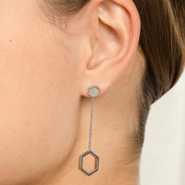 Honeycomb Silver Tone Drop Earrings - Image 3