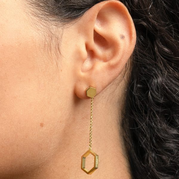 Honeycomb Gold Plated Drop Earrings - Image 3