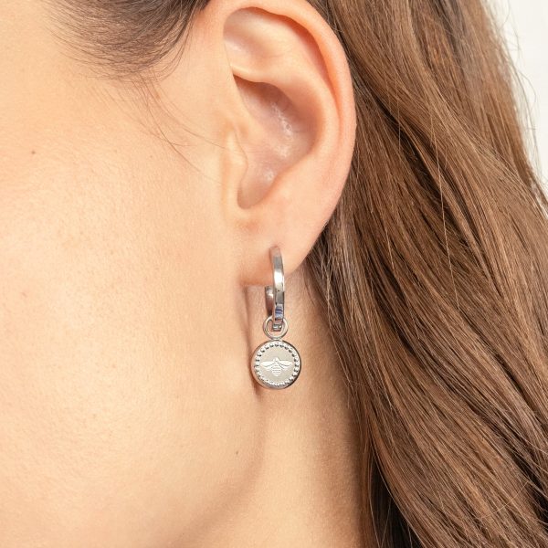 Bee Charm Silver Tone Hoop Earrings - Image 3