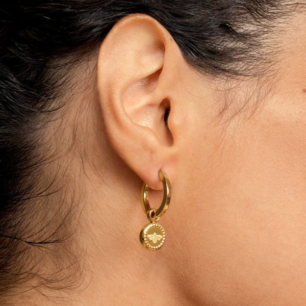 Bee Charm Gold Plated Hoop Earrings - Image 3
