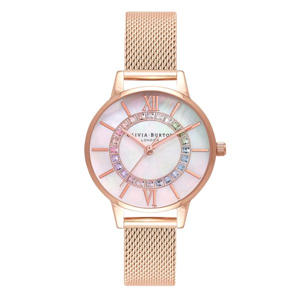 30mm White & Rose Gold Mesh Watch