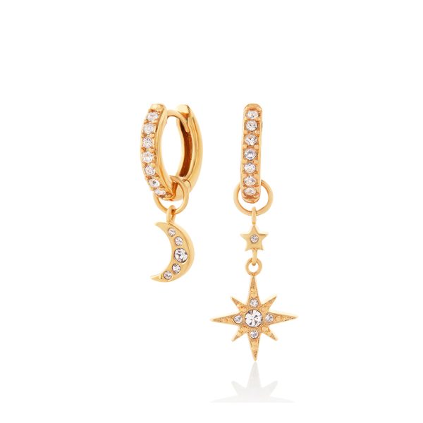 Gold Moon & Star Huggie Hoops