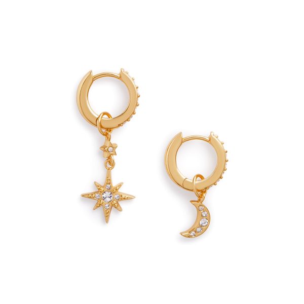 Gold Moon & Star Huggie Hoops - Image 2