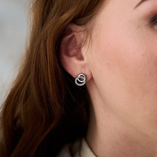 Silver Interlink Drop Stud Earrings - Image 3